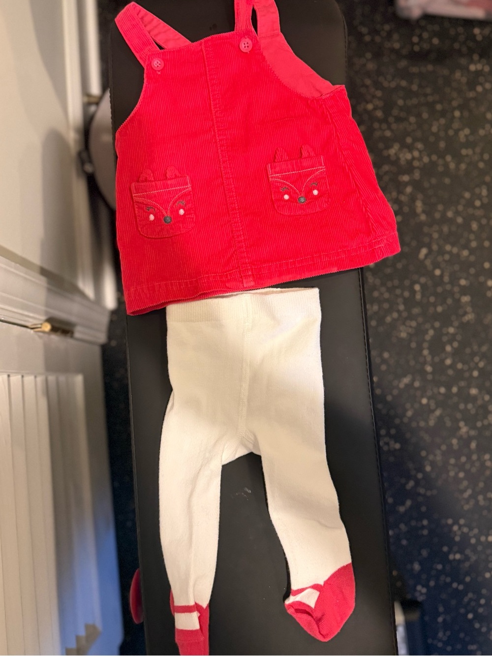 Carter's Red Corduroy Overalls Dress with White Tights